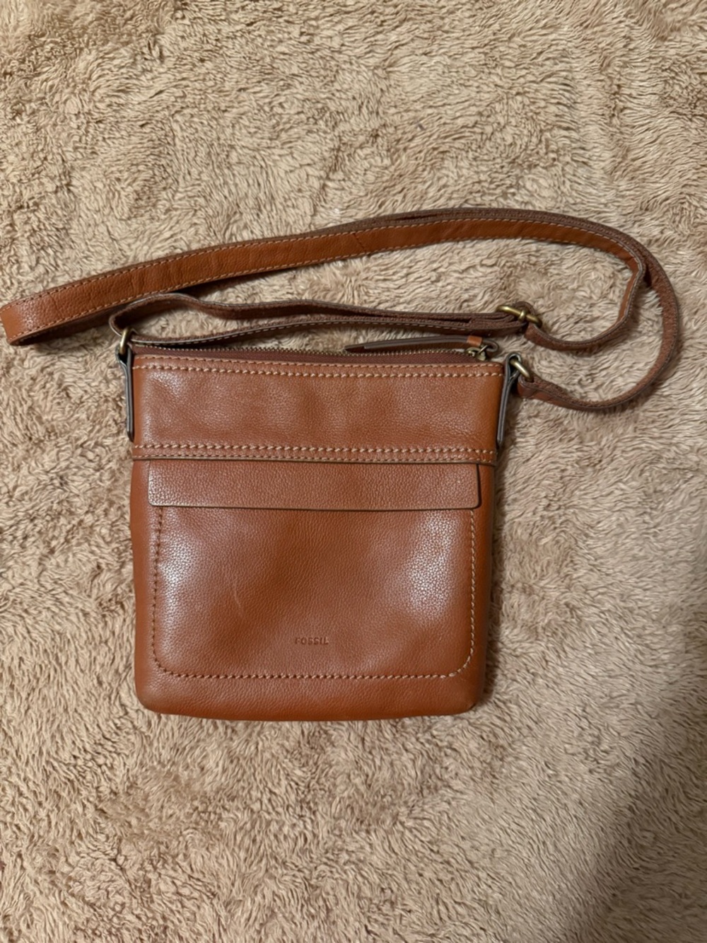 Fossil Aida Brown Leather Crossbody Bag